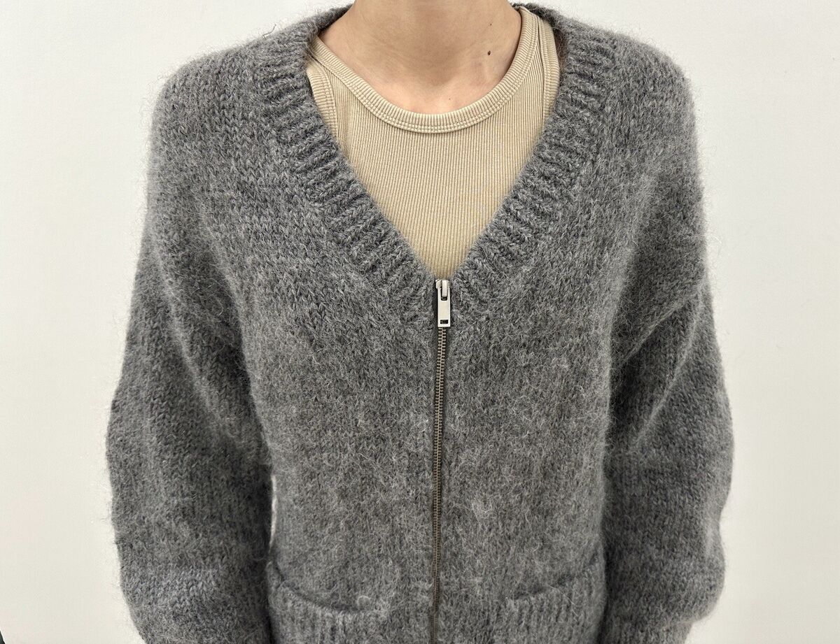 COS Chunky Cardigan Mohair Wool Blend Zip Sweater Gray Size COS Chunky Cardigan Mohair Wool Blend Zip Sweater Gray Size