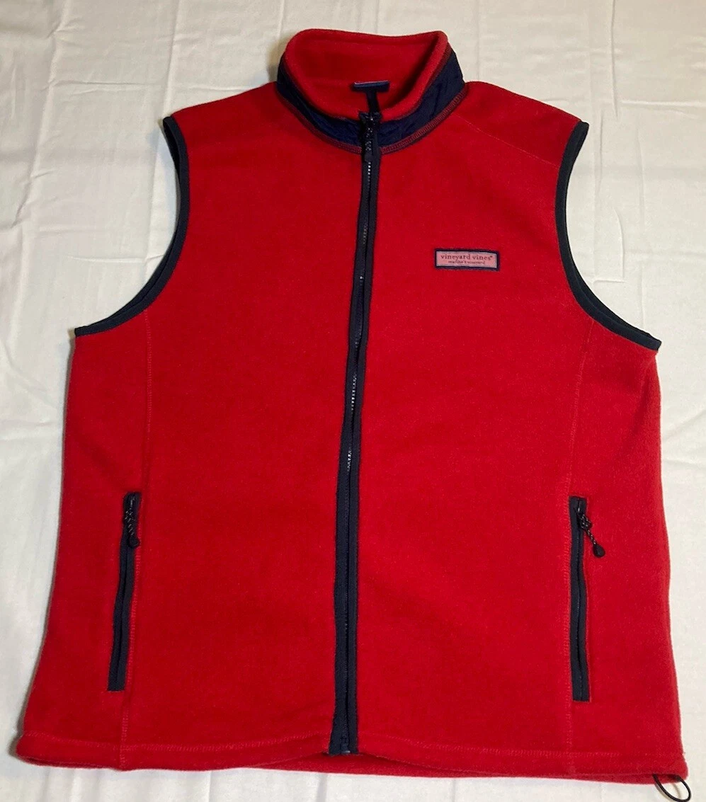 Vineyard Vines Marthas Vineyard Fleece Vest Full Zip Pockets Red Mens Size M