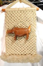 Macrame Wall Hanging with Rhino Made in Kenya Hand Carved Rhino