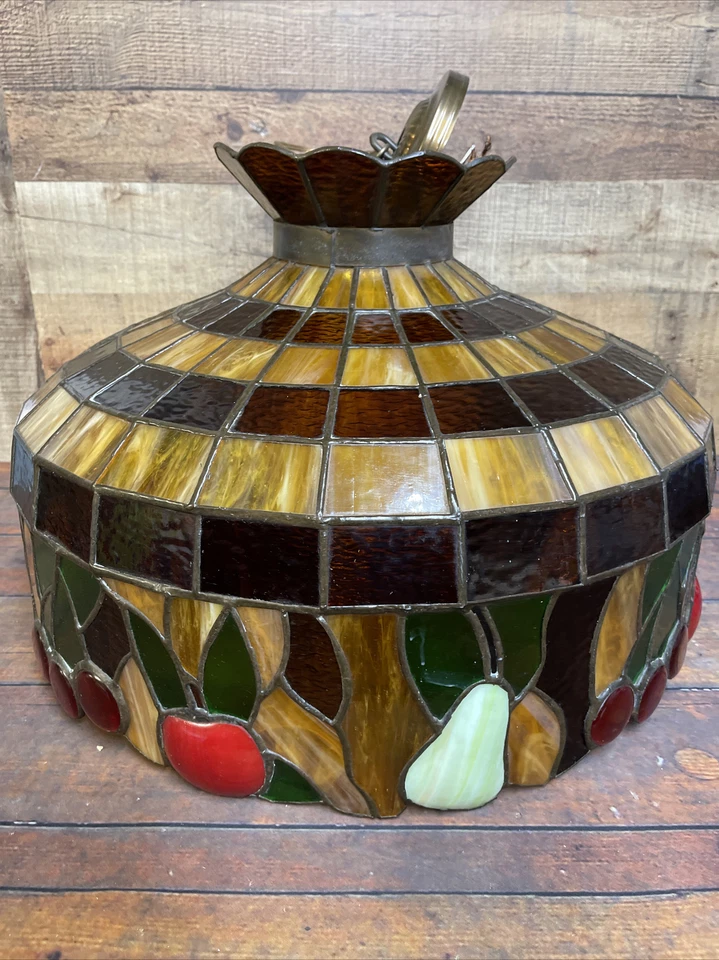 Vidro com chumbo estilo café frutas Tiffany 21”x14” de altura com globo branco 7” - Imagem 2 de 4