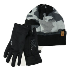 MSRP 40 Boy's Knit Beanie Hat Glove Set Black Gray Camo Size L/XL