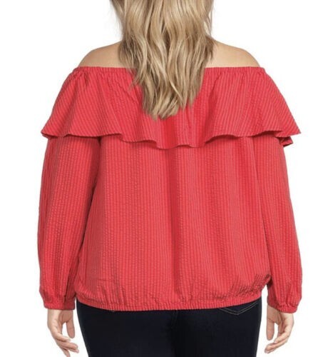 Michael Kors Off Shoulder Top Plus Size 2X Ruffle Peasant Pink Orange Coral - Picture 2 of 11