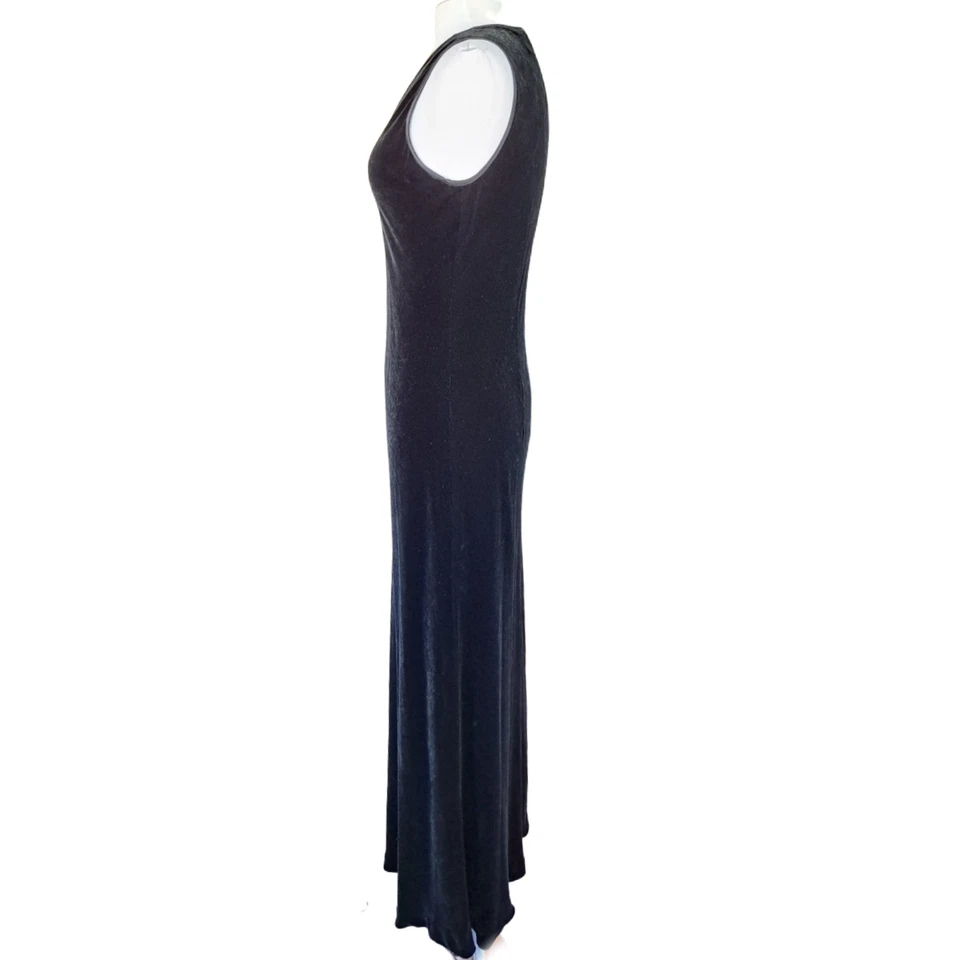 DKNY Vintage 90s Black Velvet Maxi Dress Sleeveless V-neck Bias Cut Formal - Image 4 of 4