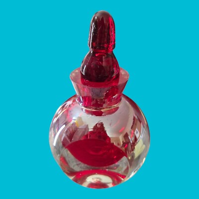 Art Glass Empty Perfume Bottle Cranberry Red Pink Fuchsia 4''× 2.5'' Has Chip