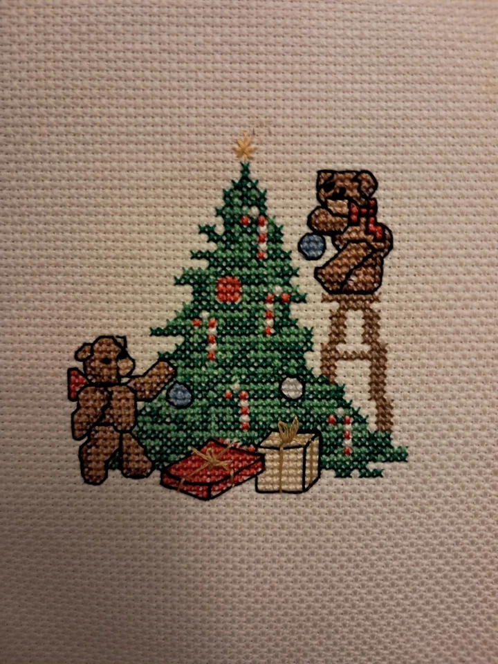 VINTAGE BEAR tree Ruffled Edge Throw Pillow 16" Square Christmas Medium  - Image 2 of 4