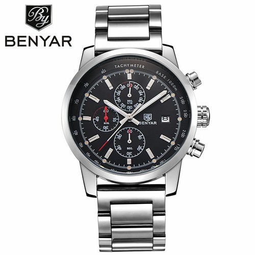 BENYAR Kalender Edelstahl Armband schwarz/grau Herren Business Quarz Armbanduhr - Bild 13 von 15