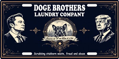Donald Trump Elon Musk DOGE Brothers Laundry Company Aluminum License plate