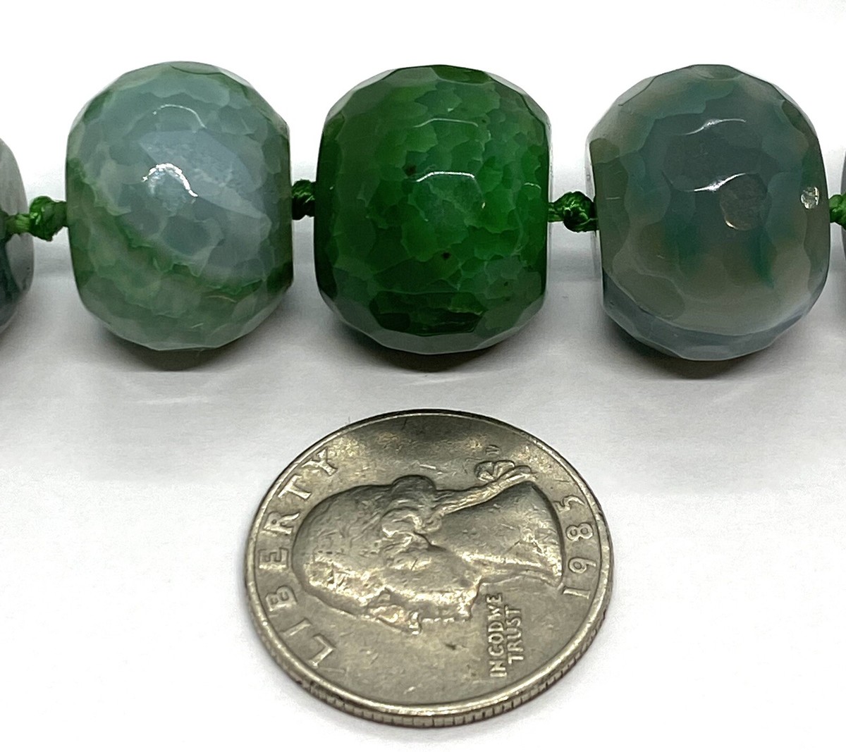 FAS Natural Faceted Green Onyx Beads Silver Clasps Graduated Necklace20.5/8” View 5