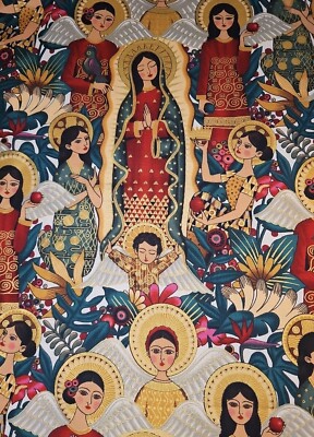 100% Cotton Coro Dorado Angel Virgin Mary Gold Metallic De Leon Fabric FQ
