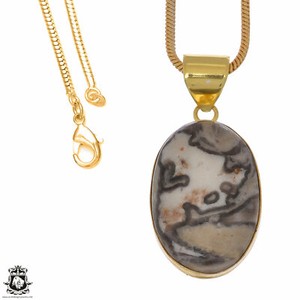 Authentic Porcelain Jasper 24K Gold Plated Pendant 3mm Snake Chain GPH1080