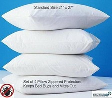 4 Deluxe Zippered Vinyl Pillow Covers Protects Against Bed Bugs Sanitary Home