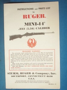 RUGER MINI-14 INSTRUCTION/PARTS MANUAL Dtd. 5-77 C226E
