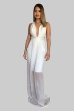 Cross Back White Evening Formal Dress ENVIOUS BRIDAL