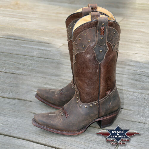 Botas de mujer de cuero marrón country western botas de vaquero ""WBL-27"" S&S - Imagen 1 de 1