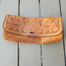 Vintage Hand Tooled Leather Hand Bag Missing Strap 14" X 7" Distressed