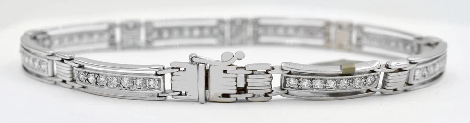 BRAZALETE TENIS ZAFIRO BLANCO LABORATORIO HOMBRE ORO BLANCO MACIZO 14k - 20,2 gramos - NUEVO CON ETIQUETAS Foto 2 de 4