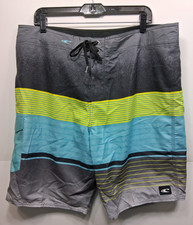 O'Neill Hyperfreak Mens Board Shorts Size 38 Blue Green Striped Swim Trunks
