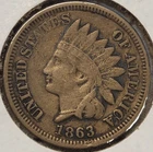 1863 Indian Head Cent Fine Copper Nickel Type Coin Great Eye Appeal Penny