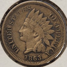 1863 Indian Head Cent Fine Copper Nickel Type Coin Great Eye Appeal Penny