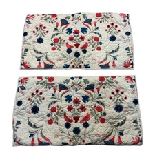 PLOW & HEARTH Ansley Folk Art Bird Floral Cream Quilted Pair of 2 Shams KING
