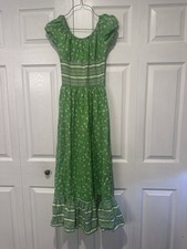 VINTAGE Handmade Youth Girls Long Milkmaid Dress Green Purple Daisies Size 7/8