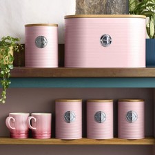 Ribbed Kitchen Storage Cannister 5pc Set Tea Coffee Sugar Bread Bin 11 Colours