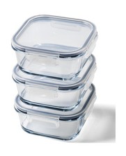 Glass Food Storage Containers  3 Pack Square Set 27oz/3.4 cup  BP... Fast Ship