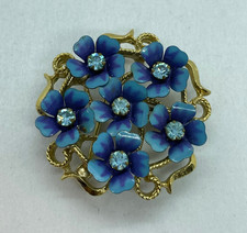 Vintage Brosche Accessoire Avon Blumenmotiv Schmuck aus England Blau Golden