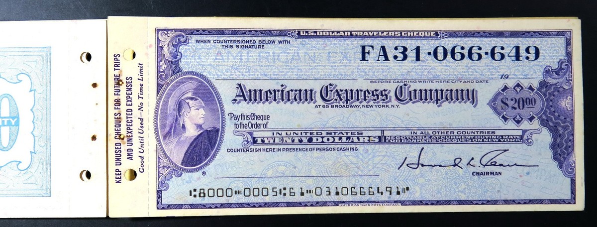 American Express 1969 US$ Unsigned, Unused Travelers Cheques