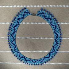 NEW Turquoise Beaded Necklace Blue Seed Bead Fringe Choker Statement Jewelry