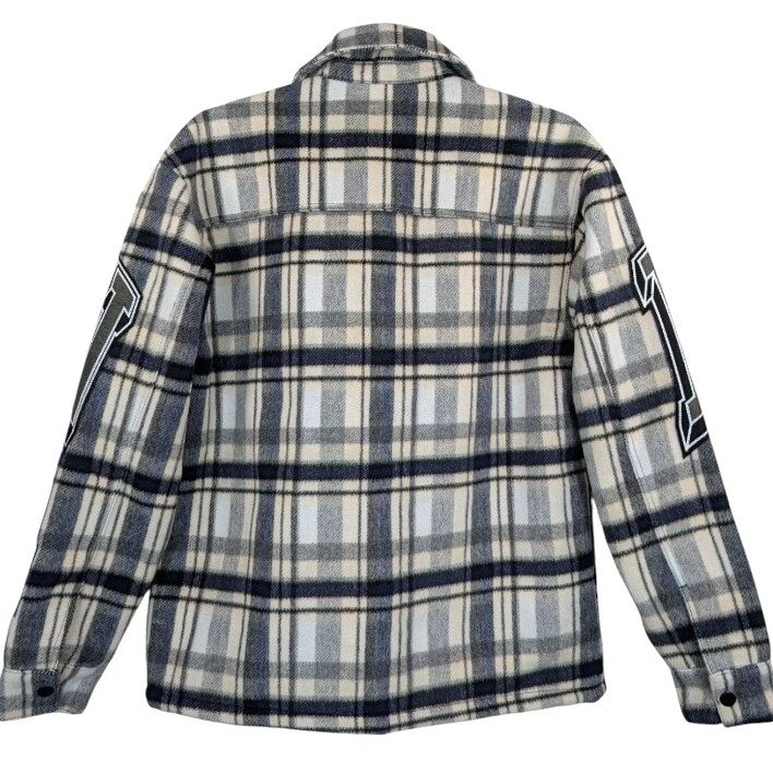 First Row Sporting Goods Plaid Varsity Patch Shirt Jacket Mens M Streetwear image 3