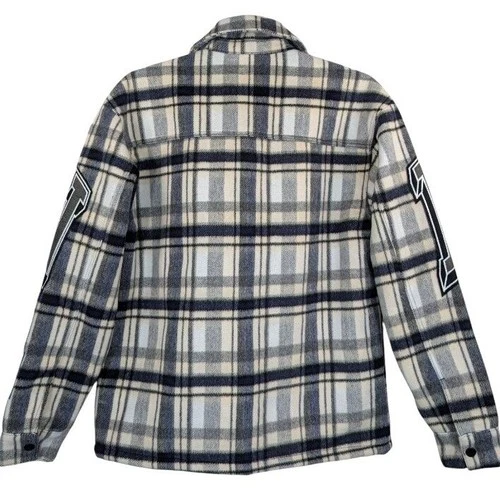 First Row Sporting Goods Plaid Varsity Patch Shirt Jacket Mens M Streetwear image 3