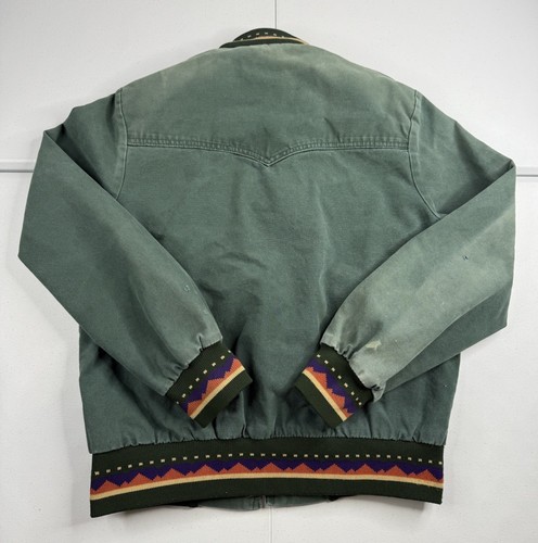 Vtg Walls Mountain Navajo Aztec Print Bomber Jacket Green Canvas USA Mens S/M - Picture 9 of 11