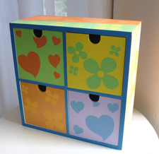 Mini Kommode Utensilo 4 Schubladen Aufbewahrung, Holz bunt, 24,5 x 24,5 x 11 cm,