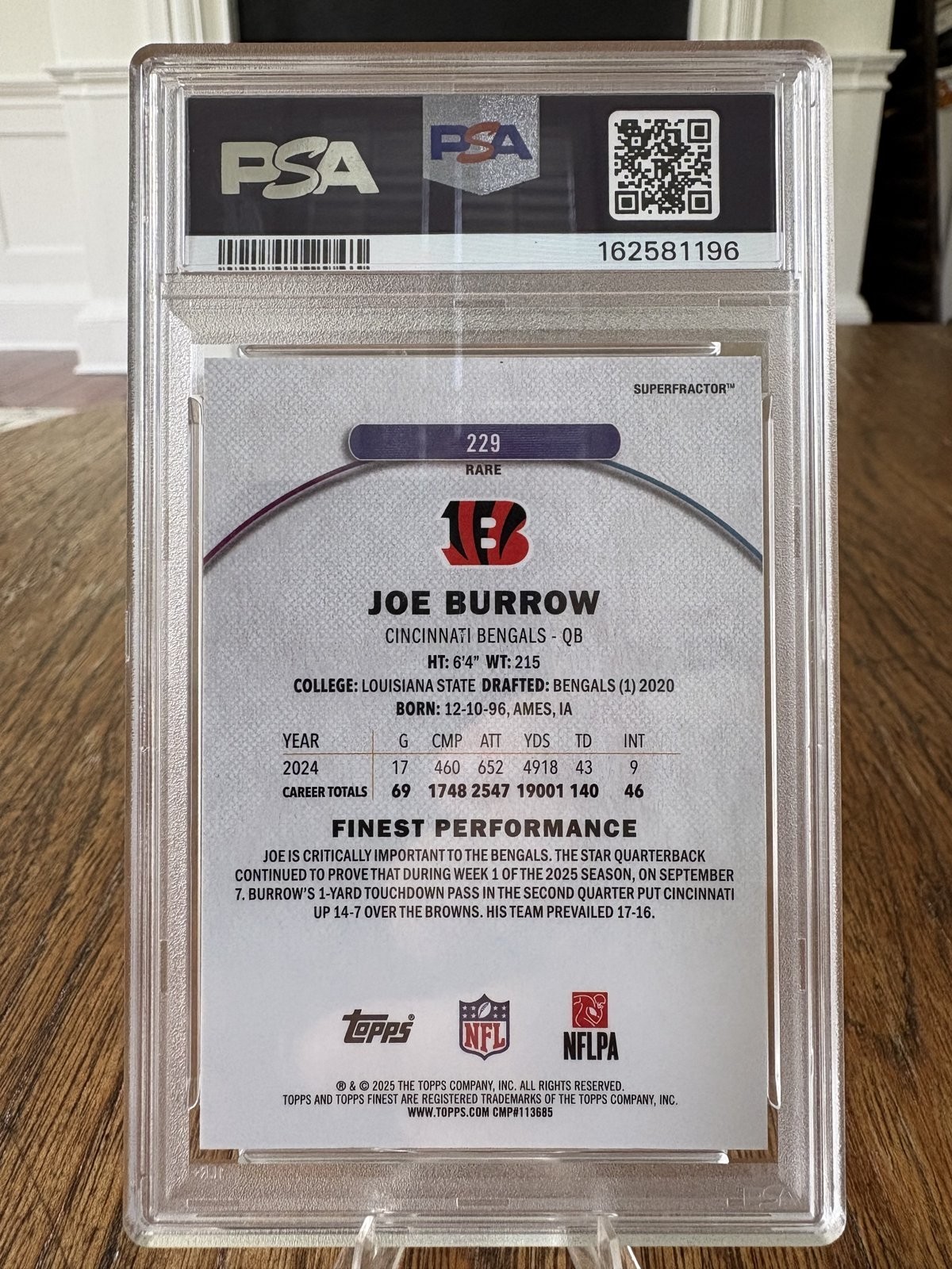 Joe Burrow 2025 Topps Finest Superfractor 1/1 PSA 8 #229 view 2