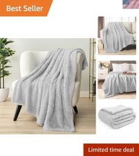 Soft  Cozy 50x60 Sherpa Throw - Light Gray Reversible Blanket for All Ages
