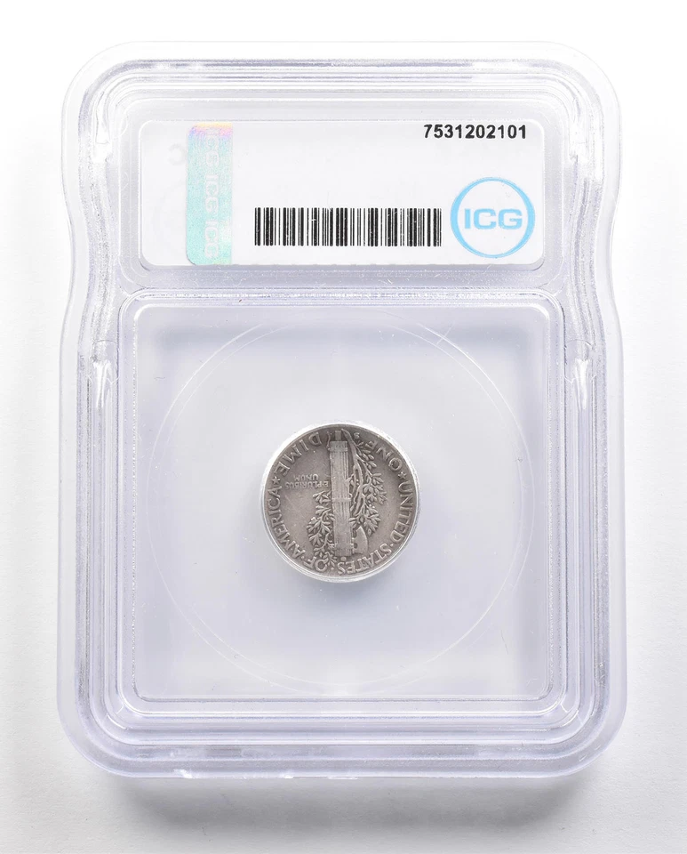 1943-S Mercury Dime Trumpet Tail "S" VF30 ICG *6395 - Image 2 of 3