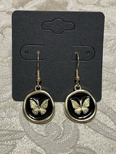 Vintage Gold Butterfly Black Enamel Gold Dangle Fashion Trendy Bohemian Earrings
