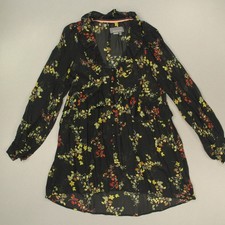 by Anthropologie Womens Shear Hi-Low Shirt Tunic Dress Size XS Black Floral Goth