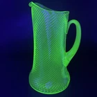 Old Vtg VASELINE FEDERAL Co GLASS CORDED OPTIC SWIRL LEMONADE PITCHER Uranium