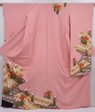 6219T13z1280 Japanese Kimono Silk FURISODE Iris Pink
