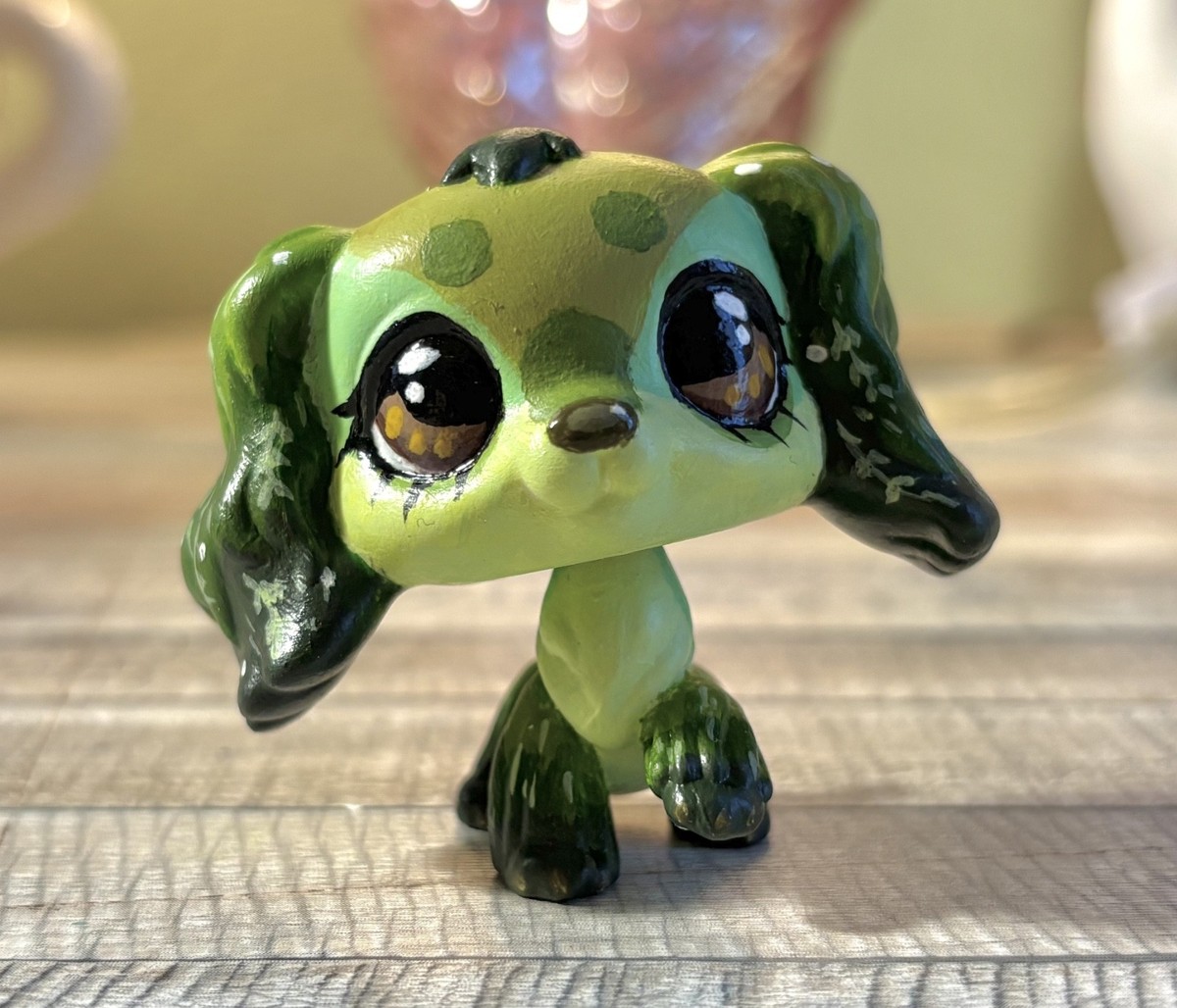 LPS Hand Painted OOAK Custom Cocker Spaniel, Sage Green with Brown