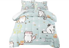 3 Pc Queen Bedding Set Cute Cartoon Cat Comforter Set for Kids  Teens Soft
