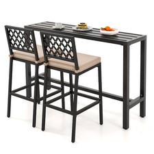3PCS Outdoor Metal Bar Table & Chairs Set Patio Dining Table Set w/ Cushion