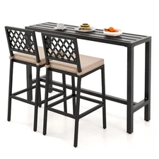3PCS Outdoor Metal Bar Table & Chairs Set Patio Dining Table Set w/ Cushion