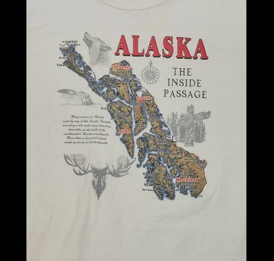 Vintage Alaska The Inside Passage T-shirt Men s Size XL White Single Stitch