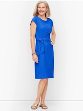 Talbots Tie Detail Knit Shift Dress Nantucket Womens Large Blue Career Teacher