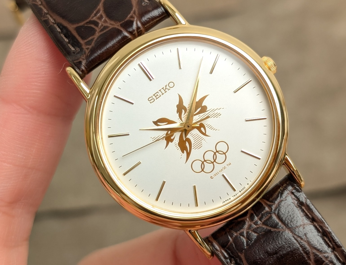 1998 SEIKO 7N21-8A00 Nagano Olympic Gold Quartz Men's Watch