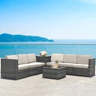 8PCS Patio Rattan Sofa Sectional Conversation Furniture Set w/ White Cushion