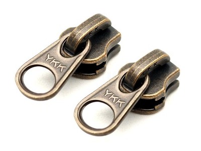 10 Pack Antique Brass YKK Zipper Head 3/4 Inch Pull For NO.3 Metal Teeth